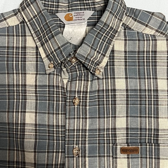 Carhartt Other - Vintage Carhartt Plaid Shirt, Rugged Outdoor Wear, Short Sleeve 90s, Men's XL